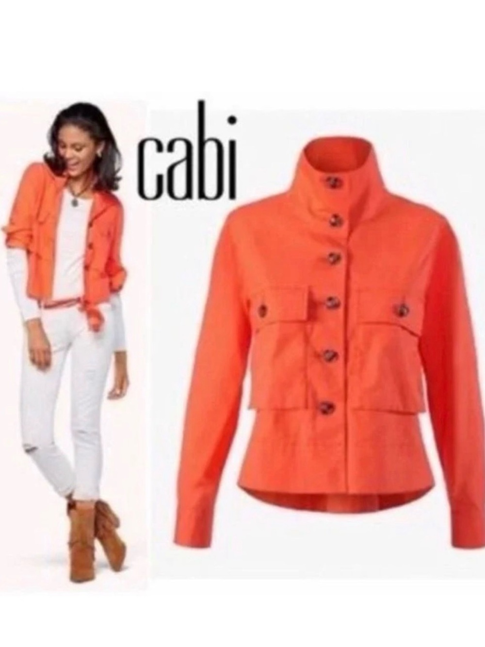 CAbi Bright Orange Utility Jacket with High Collar 5098